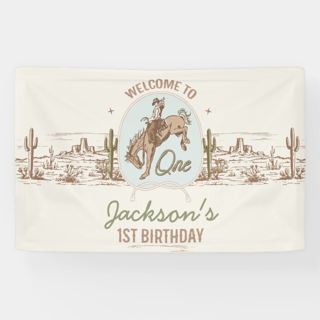 Vintag Blue Little Buckaroo Western 1. Geburtstag Banner (Horizontal)