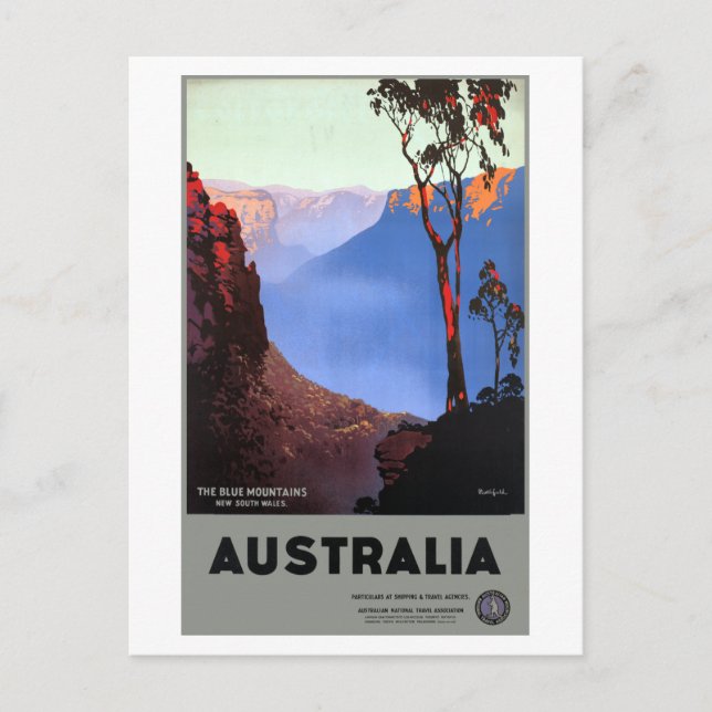 Vintag Blue Mountains Australia Reiseplakat Postkarte (Vorderseite)
