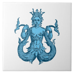 Vintag Blue Nautical Mermaid Fliese