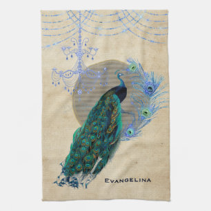 Vintag Blue Peacock Feathers Chandelier Geschirrtuch