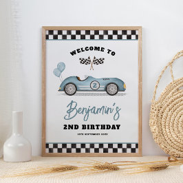 Vintag Blue Race Car Zwei schnelles Geburtstag Wil Poster