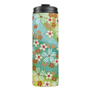 Vintag Blue Red Japanisch Origami Blume Muster Thermosbecher