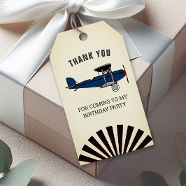 Vintag Blue Retro Flugzeug Geburtstagsparty Gefall Geschenkanhänger