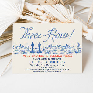 Vintag Blue Rodeo Drei-Haw 3. Geburtstag Einladung