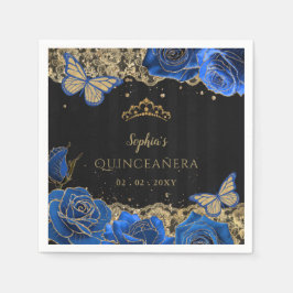 Vintag Blue Rose Black Gold Lace Quinceañera Serviette