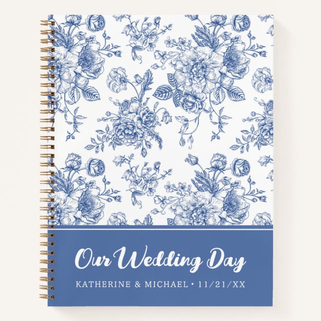 Vintag Blue Rose Floral | Unser Hochzeitstag Notizbuch (Vorderseite)