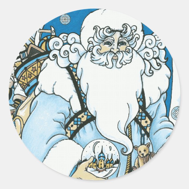 Vintag Blue Santa Aufkleber (Vorderseite)
