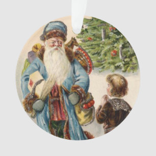 Vintag Blue Santa Santa Ornament