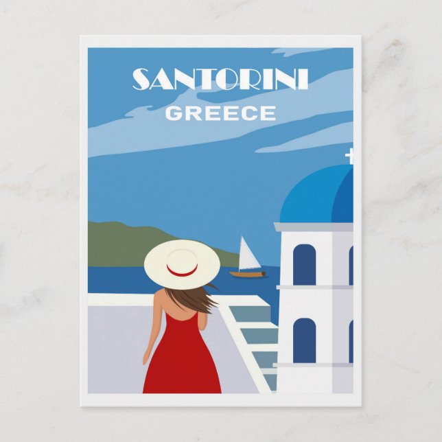 Vintag Blue Santorini Griechenland Griechen Postkarte (Vorderseite)