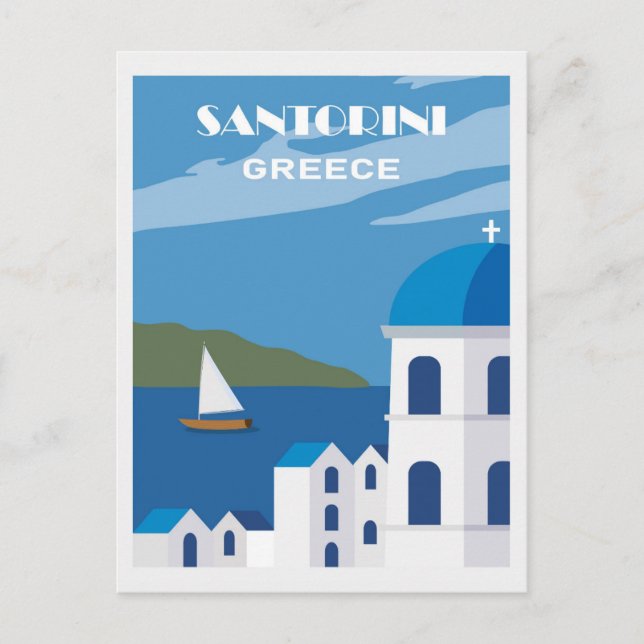 Vintag Blue Santorini Griechenland Griechenland Re Postkarte (Vorderseite)