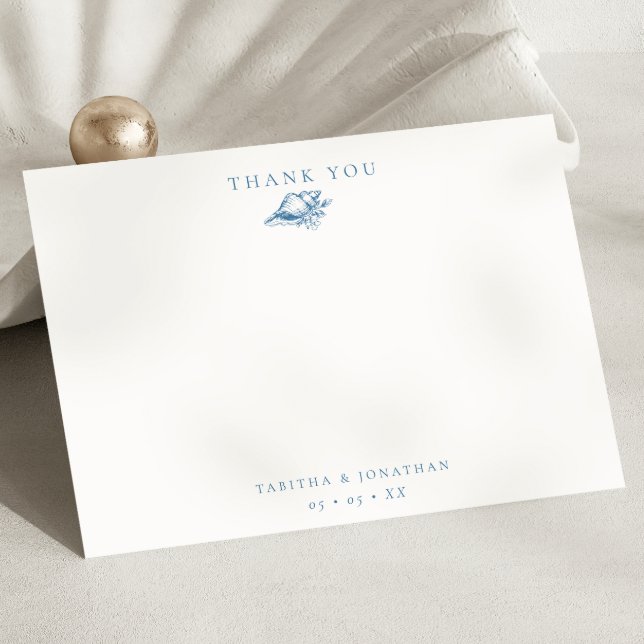 Vintag Blue Seashell Flat Wedding Vielen Dank Dankeskarte (Von Creator hochgeladen)