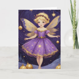 Vintag Blue Starry Night Christmas Fairy Karte