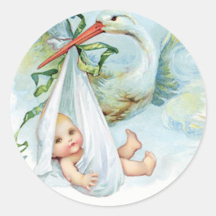 Vintag Blue Stork Baby Shower Stickers