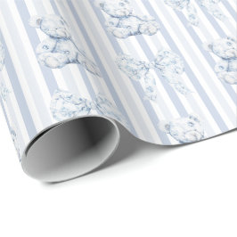 Vintag Blue Toile & Stripes Boy Babydusche Geschenkpapier