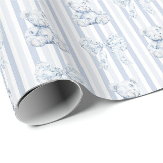 Vintag Blue Toile & Stripes Boy Babydusche Geschenkpapier