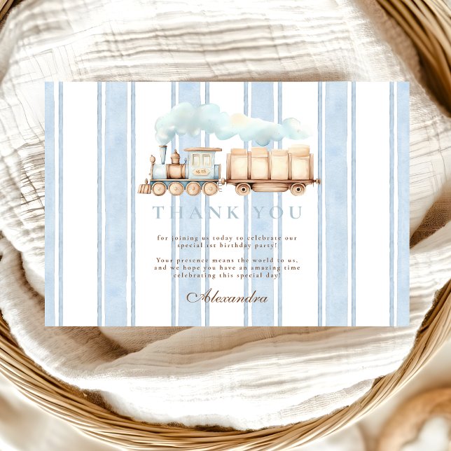 Vintag Blue Train 1. Geburtstag Dankeskarte (Von Creator hochgeladen)