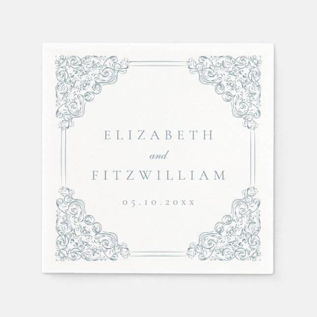 Vintag-Blue-Verziert-Frame-Hochzeit Serviette (Vorderseite)