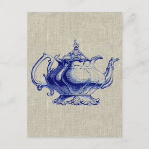 Vintag Blue Viktorianisch Teapot Design Teatro Lov Postkarte