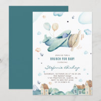 Vintag Blue Watercolor Airplane Boy Baby Dusche