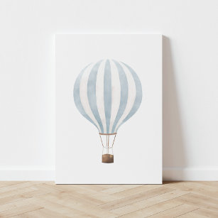 Vintag Blue Watercolor Heißluftballon Künstlicher Leinwanddruck