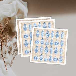 Vintag Blue White Chinoiserie Tempel Ginger Jars Serviette