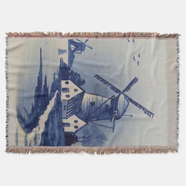 Vintag Blue White Delft Windmill Decke (Vorderseite)