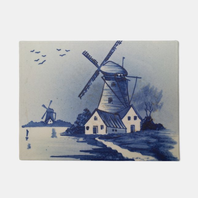 Vintag Blue White Delft Windmill Fußmatte (Vorderseite)