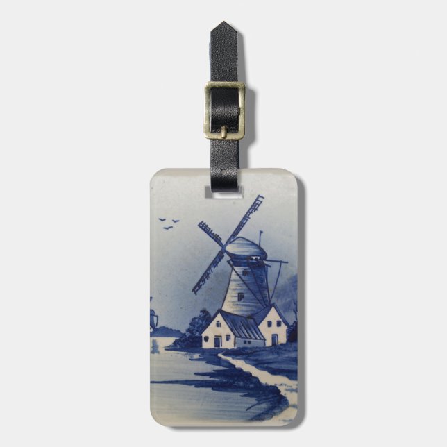 Vintag Blue White Delft Windmill Gepäckanhänger (Vorderseite vertikal)