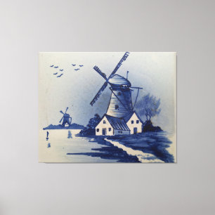 Vintag Blue White Delft Windmill Leinwanddruck