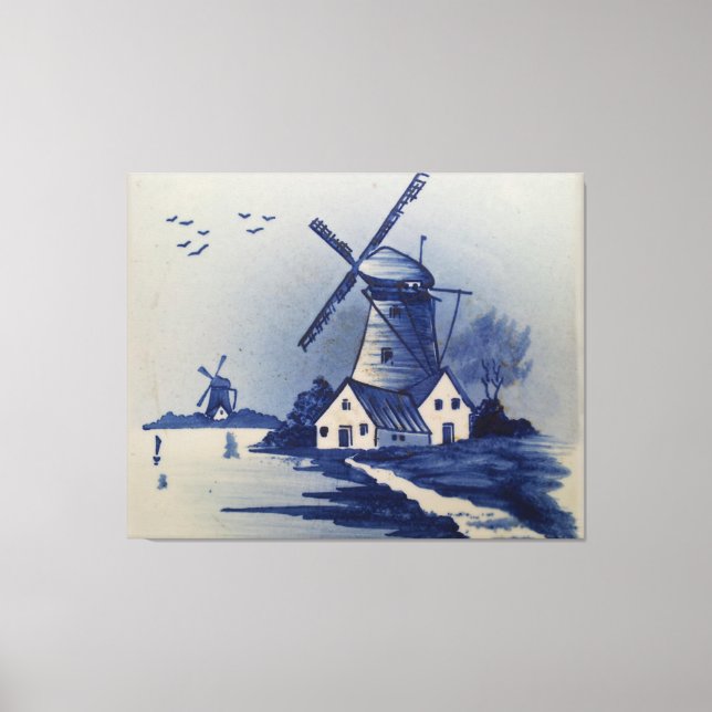 Vintag Blue White Delft Windmill Leinwanddruck (Vorderseite)