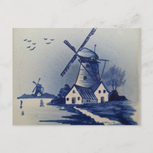 Vintag Blue White Delft Windmill Postkarte