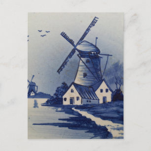 Vintag Blue White Delft Windmill Postkarte
