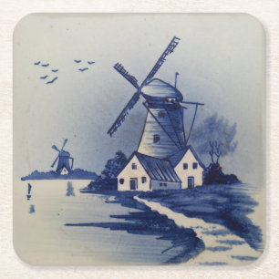 Vintag Blue White Delft Windmill Rechteckiger Pappuntersetzer