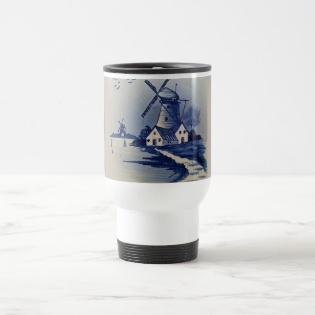 Vintag Blue White Delft Windmill Reisebecher (Mittel)
