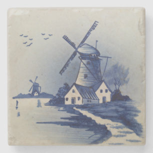 Vintag Blue White Delft Windmill Steinuntersetzer