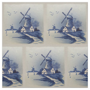 Vintag Blue White Delft Windmill Stoff