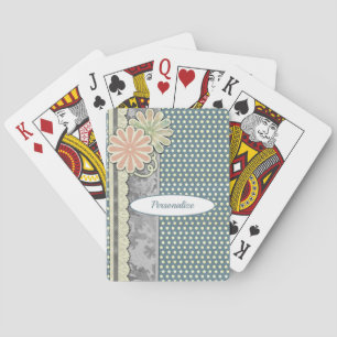 Vintag Blue White Polka Dots Blume Persönlich Spielkarten
