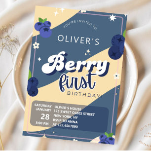 Vintag Blueberry Berry Erster Geburtstag Groovy Einladung