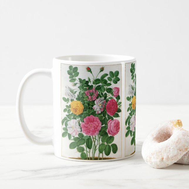 Vintag blühende Blume, Frühjahrsgärten-Rose Kaffeetasse (Mit Donut)