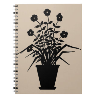 Vintag blühende Pflanze Silhouette Dunkle Vanilla Notizblock