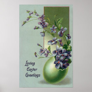 Vintag blühende violette Blumen in einem Ostereier Poster