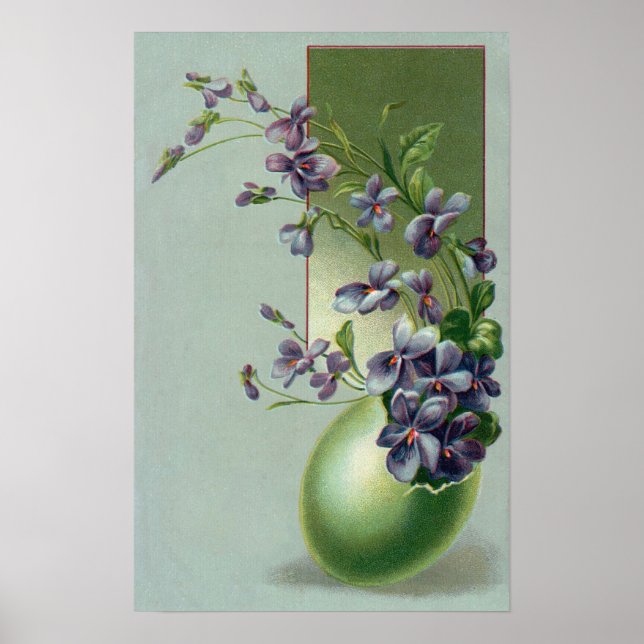 Vintag blühende violette Blumen in einem Ostereier Poster (Vorne)