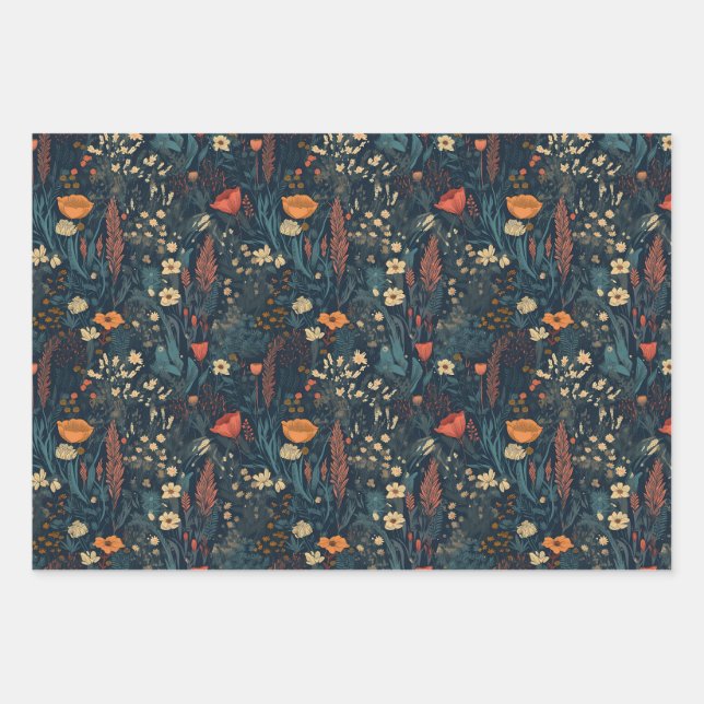 Vintag, blumenreich, bunt, Feld der Wildblumen Geschenkpapier Set (Vorderseite)
