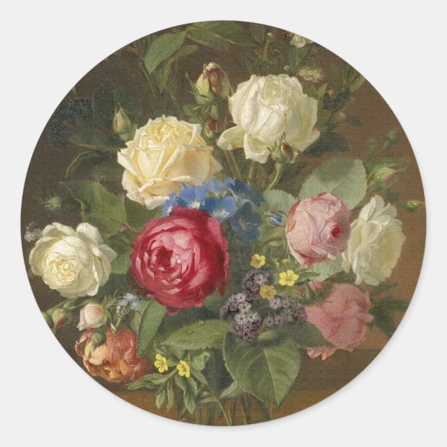 Vintag blumenreich runder aufkleber (Vorderseite)