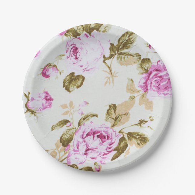 Vintag, blumig, viktorianisch, Lavendel, weiß, sch Pappteller (Vorderseite)