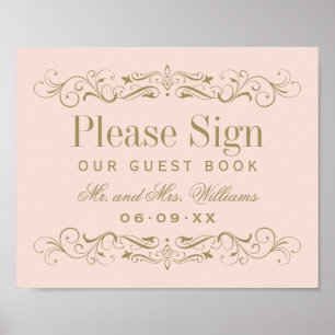 Vintag Blush Antique Blüh Wedding Guest Book Poster
