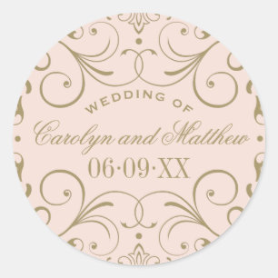 Vintag Blush Antique Blüh Wedding Monogram Runder Aufkleber