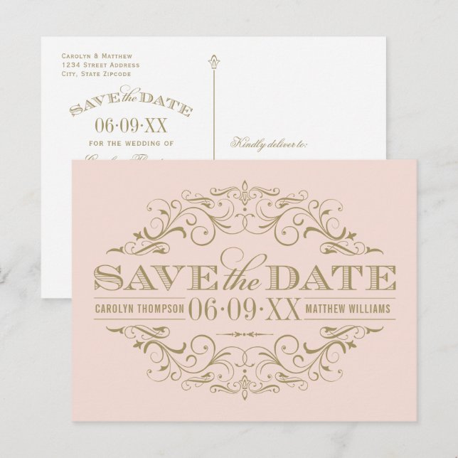 Vintag Blush Antique Geblüht Save the Date Ankündigungspostkarte (Vorne/Hinten)