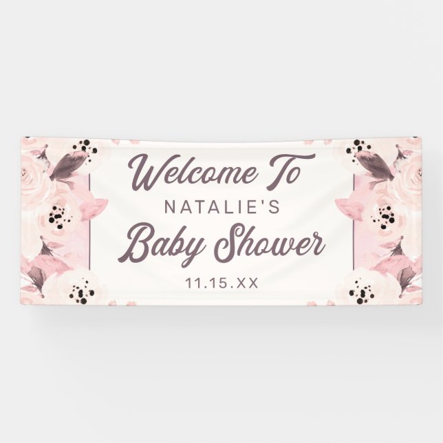Vintag Blush Blume Baby Girl Dusche Willkommen Banner (Horizontal)