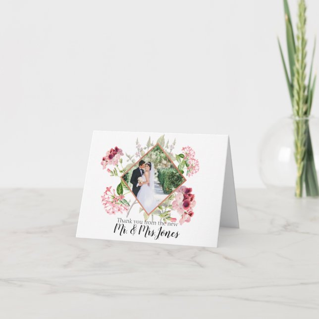 Vintag Blush Blume Wasserfarbe Hochzeit Danke (Vorderseite)